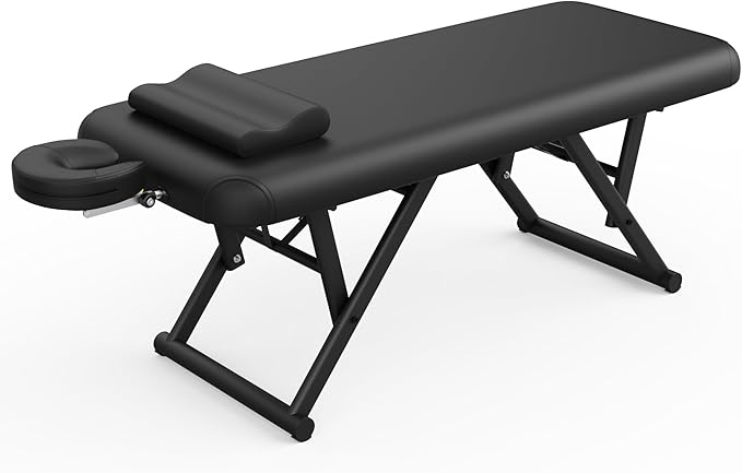 pouseayar Adjustable Massage Table with Face Pillow & Headrest, Sturdy and Solid, Silent and Easy to Adjust - Fixed Backrest, Black