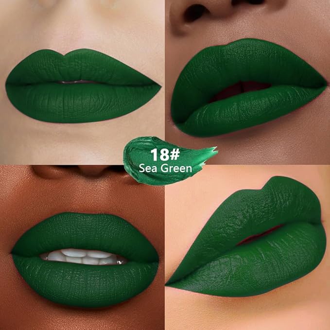 Sea Green Matte Lipstick - Pigmented Lip Crayon & Face Paint Stick for Women Everyday Halloween Birthday Party Wear, Younger-Looking Lip Makeup, Labial para fiesta de disfraces 18