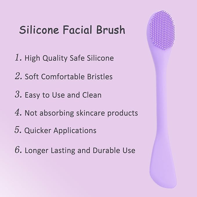 Pore Scrubber, Double-End Silicone Face Mask Brush Silicone Face Scrubber, 2Pcs Soft Mask Applicator Tool for Facial Mud,Facial Cleansing Brushes for Makeup Skincare Removal, Grey and Purple