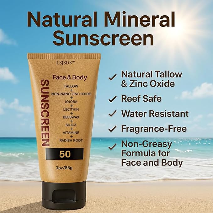 Sky Tallow Sunscreen - Beef Tallow for Skin and Face - Grass Fed Beef TallowSunscreen, Non Greasy Organic Natural Unscented Formula for Skin Summer Outdoor - 3 oz (85 g)