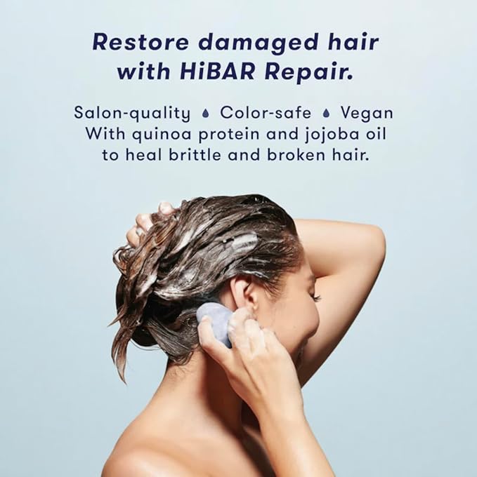 HiBAR - Repair Shampoo & Conditioner Set - For Damaged, Broken, Brittle Hair - Restore & Nourish - Quinoa Protein & Jojoba Oil - Plastic, Soap, Paraben & Sulfate-Free -Color Safe & Vegan -2 Solid Bars