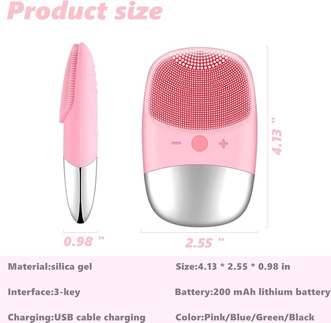 MEGAN Facial Cleansing Brush,USB Rechargeble Electric Silicone Face Scrubber,IPX7 Waterproof Sonic Facial Massager, 3 in 1 face Brush for Deep Cleanning, Blackhead Remover, Exfoliating.（Pink）