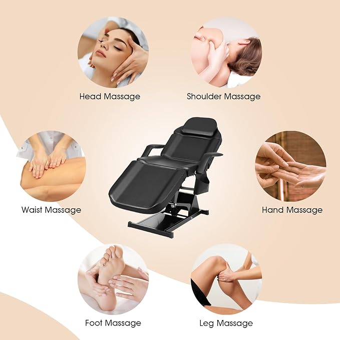 Artist hand Facial Bed for Esthetician Massage Table Beauty Bed Medical Aesthetic Tattoo Chair with 3 Motor Electrical Adjustments,Black