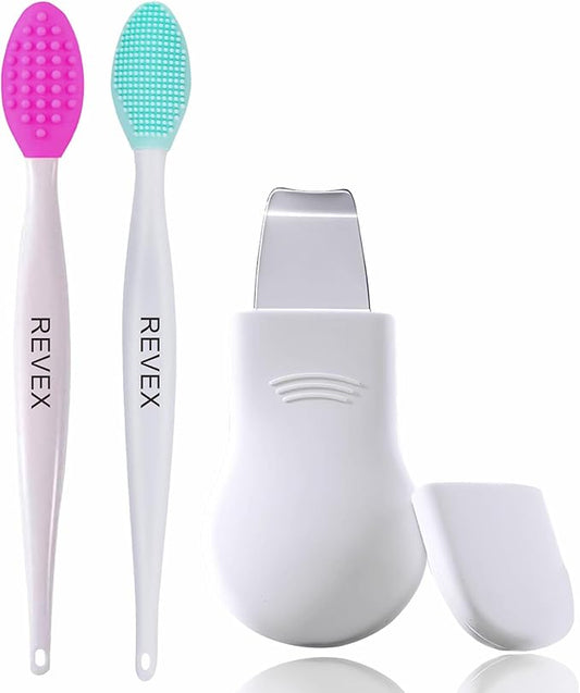 REVEX Nose Blackhead Remover Tool Set,Blackhead Scraper Tool,2Pcs Pore Cleaning Brush, Face Scrubber Skin Spatula, Pore Scrubber for Deep Cleansing,Face Exfoliator Scrubber for Women Men. (White)