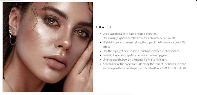 elke DUO BROW HIGHLIGHTER PENCIL (Warm | Cream - Soft Sand) soft shimmer sheen highlighter, concealer corrector.