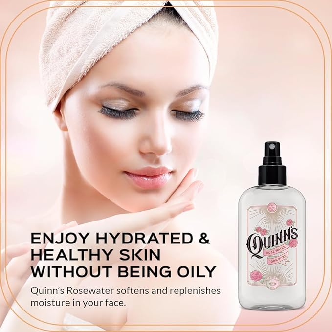 Quinn’s Rose Water - Hydrating Facial Toner Spray, Rosewater for Hair, Skin & Face Mist, 8 Ounce