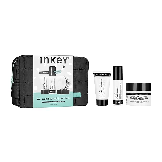 The INKEY List You Need to Build Barriers Skincare Gift Set, Oat Cleansing Balm + Ectoin Hydro-Barrier Serum + Bio-Active Ceramide Moisturiser, Strengthen Skin, Helps Dry Skin, Washbag Included