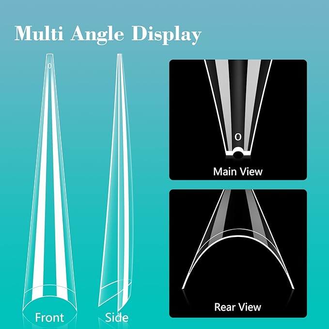 Quaferen 4XL Extra Long Stiletto Nail Tips, 300PCS Clear Nail tips for Acrylic nails Professional, Half Cover Nail Tips Use for Nail Extension Tips, French Nail Tips Tapered Stiletto Nails 12 Sizes