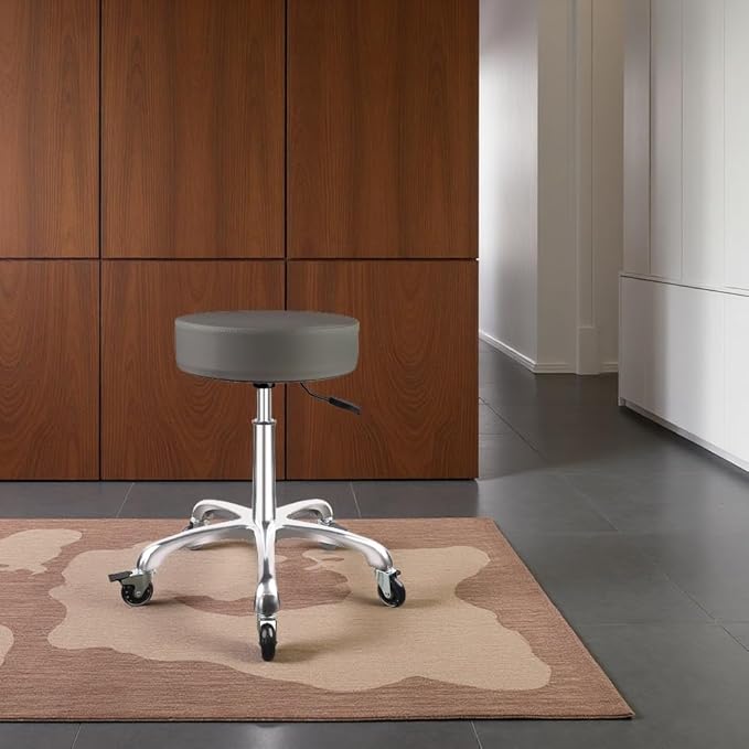 Rolling Stool with Wheels Adjustable Height，Heavy Duty Hydraulic Massage Stool with Super Thick Cushion for Massage Medical Tattoo Spa Guitar（Grey）