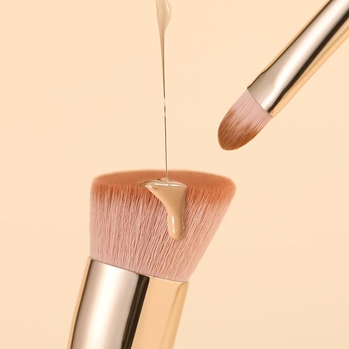 DUcare Foundation Concealer Brush 2Pcs Flat Top Kabuki Brush for Face Synthetic Liquid Blending Mineral Powder Makeup Tools pink