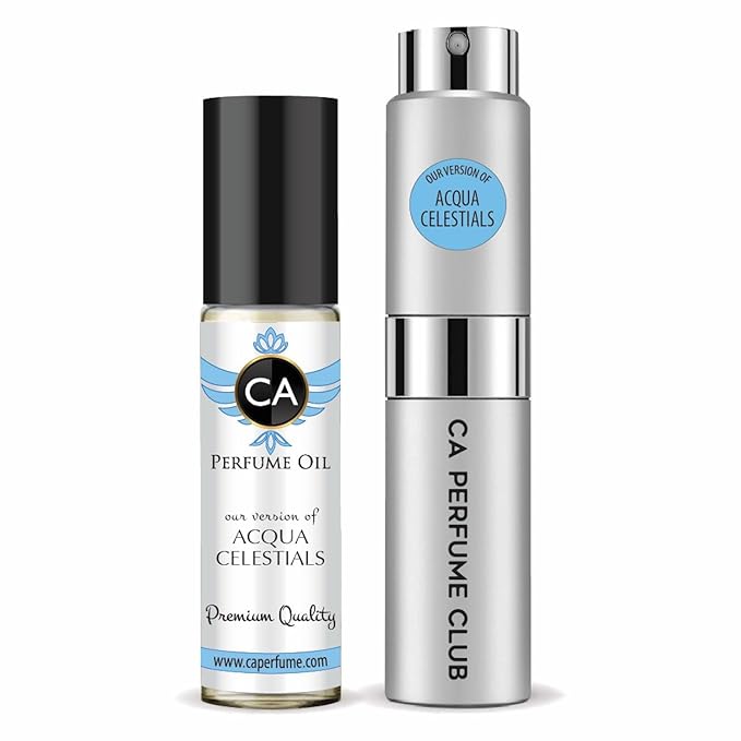 CA Perfume Duo Impression of Acqua Celest For Women And Men Perfume Layering Set Long Lasting Travel Size EDP + Body Oil Roll-On Bottle 0.27 Fl Oz+0.33 Fl Oz