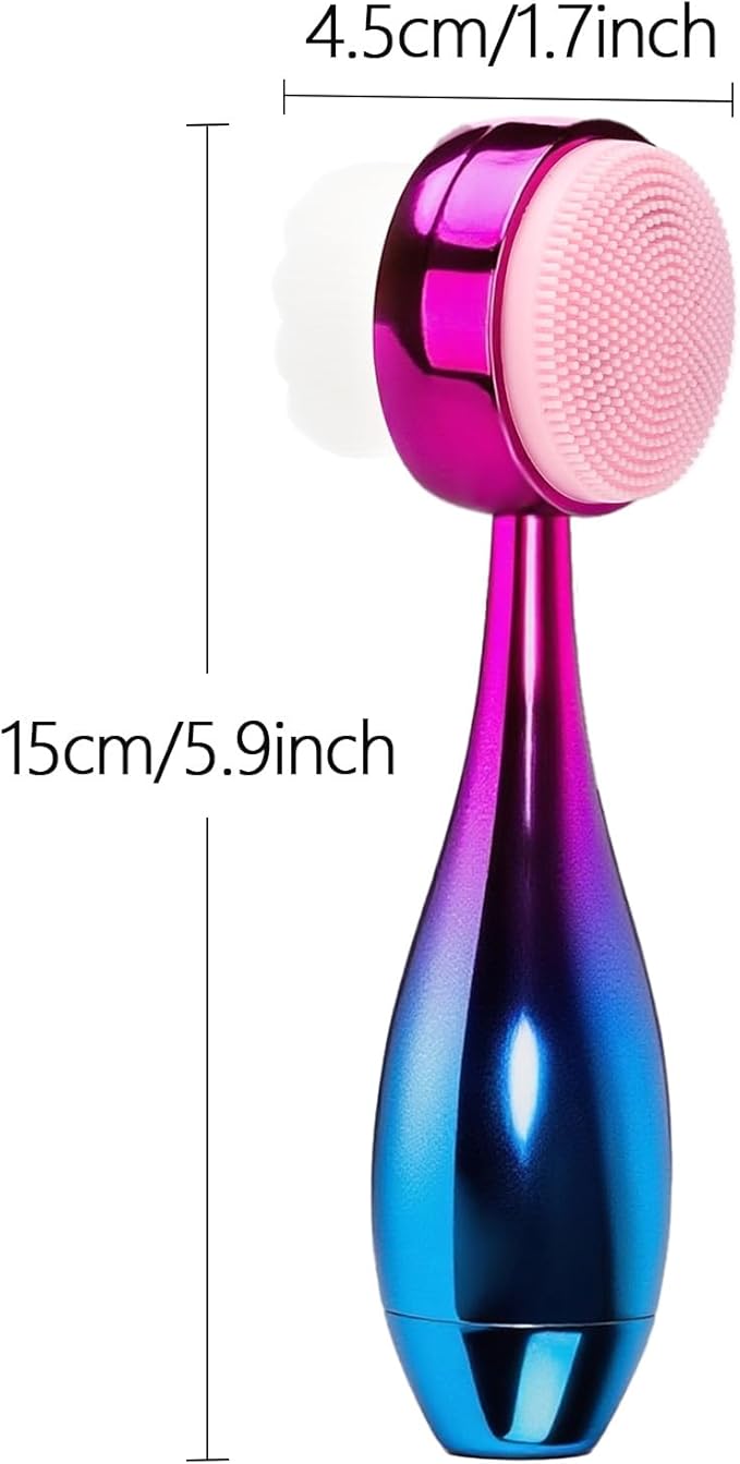 Face Brush 2 in 1, Facial Cleansing Brush Double Sides, Facial Exfoliation Scrub Brush Silicone Manual Face Scrubber Brush for Gentle Deep Pore Cleansing, Skincare (Blue, 2 Pack)