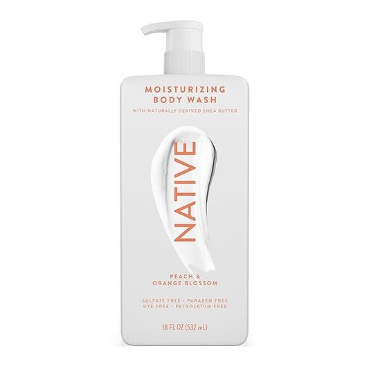 Native Moisturizing Body Wash Contains Naturally Derived Ingredients | For Women & Men, Sulfate, Dye, & Paraben Free Leaving Skin Soft and Hydrated | Peach & Orange Blossom 18 oz