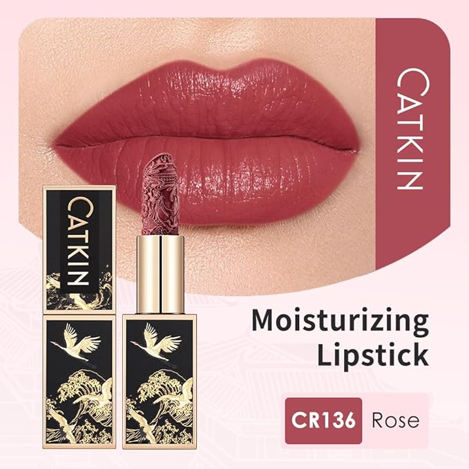 Catkin Moist Lipstick Hydrating High Impact Color Infused with Vitamin E and Avocado Oil Smooth Soft Texture Long Lasting Rose Glow Finish 136
