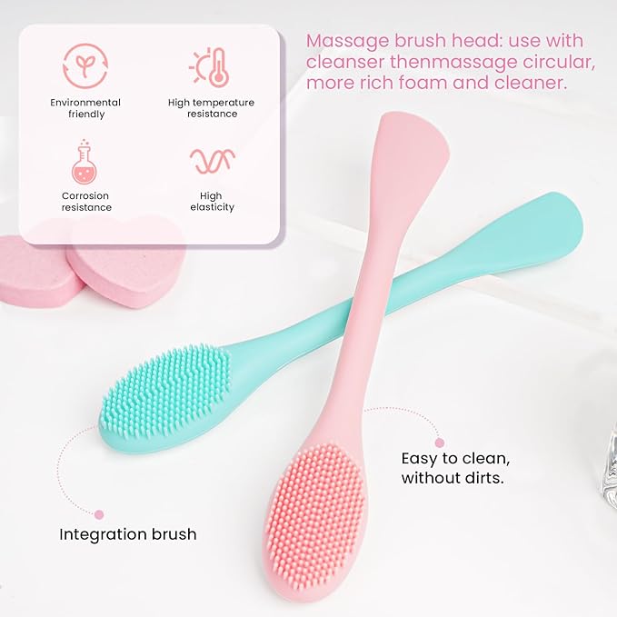5PCS Silicone Face Scrubber Brushes Set- 2PCS Facial Cleaning Brush Exfoliator Tools- 1PCS Silicone Face Mask Applicator- 2PCS 2 in 1 Face Mask Brush Nose Lip Scrubber Skin Care Tools