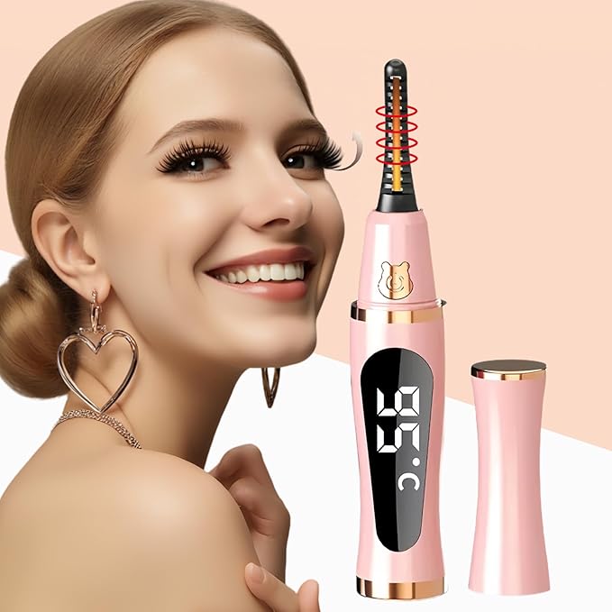2025 Upgraded Heated Eyelash Curler – Fast 5s Heat-Up, USB Rechargeable Electric Eyelash Curler, 3 Temperature Modes, LED Display, Anti-Burn, 24H Long-Lasting Curl, Perfect Gift for Women (Pink)