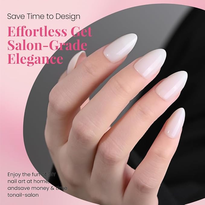 evpct Glossy Press on Nails Short Almond Short for Women, Grey White Fake Nail with Glue Salon Quality Reusable Stick on Nails In 15 Sizes 30Pcs Full Cover False Nail Soft Gel Set Kit for Gift, 13