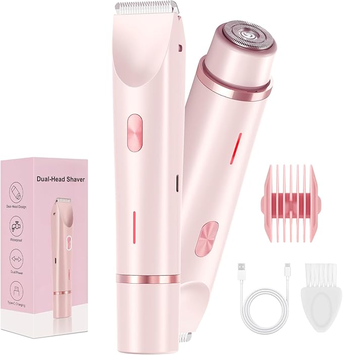 Bikini Trimmer for Women,Dermave Bikini Shaver,2-in-1 Electric Razors for Women(Pale Pink)