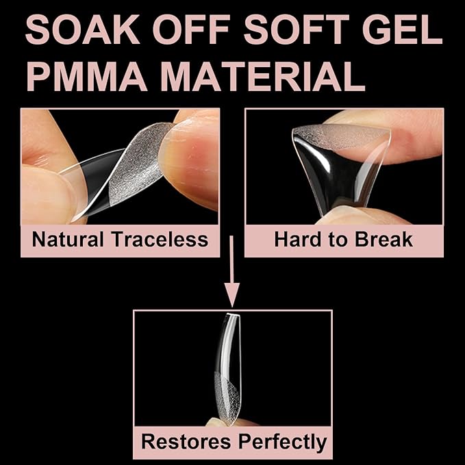 BlueZOO Gel Medium Coffin Etch X Nail Tips, 300Pcs 15 Sizes Acrylic Pre-Shaped Full Cover Clear False Nail Tip, Half Matte Press On Nails for Extension Nail Manicure Home DIY Salon Fake Nails with Box