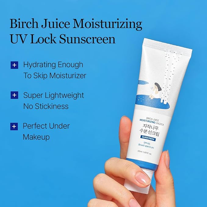 ROUND LAB Birch Juice Moisturizing UV LOCK SPF 45 | NBC No1 SPF, Glow Sunscreen for Daily Skincare, Non-toxic, UV Protection, Lightweight, Oil-Free, Organic, Korean Sunscreen (1.69 Fl Oz)