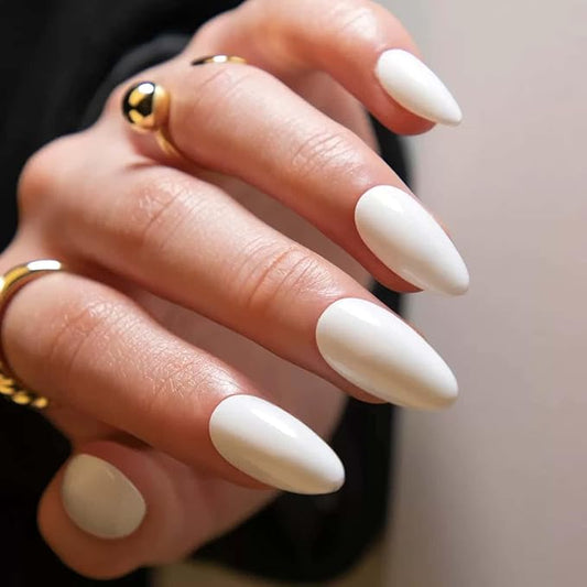 Press on Nails Pure White Short Almond Fake Nails Glossy Acrylic Nails Full Cover Glue on Nails Milky White Nail Art Design Solid Color Stick on Nails for Women and Girls 30 Pcs Artificial Nails