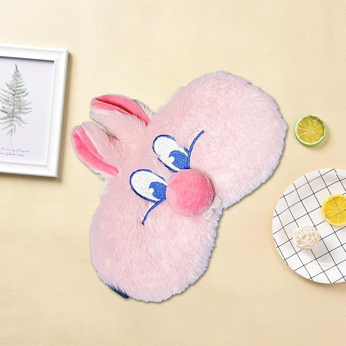 PERFECTSIGHT Bunny Eye Masks, Cute Plush Sleep Eye Cover Lightweight Adjustable Eyeshade Faux Fur Mask Cover for Women Men Sleep Travel Nap, Pink Nose