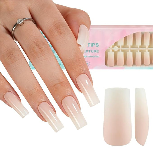 Misssix Ombre Gel Nail Tips, 150Pcs White Gradient Press on Nails Long Square, No Need to File Tips Pre-lasting, Fake Nails for Nail Art DIY 15 Sizes
