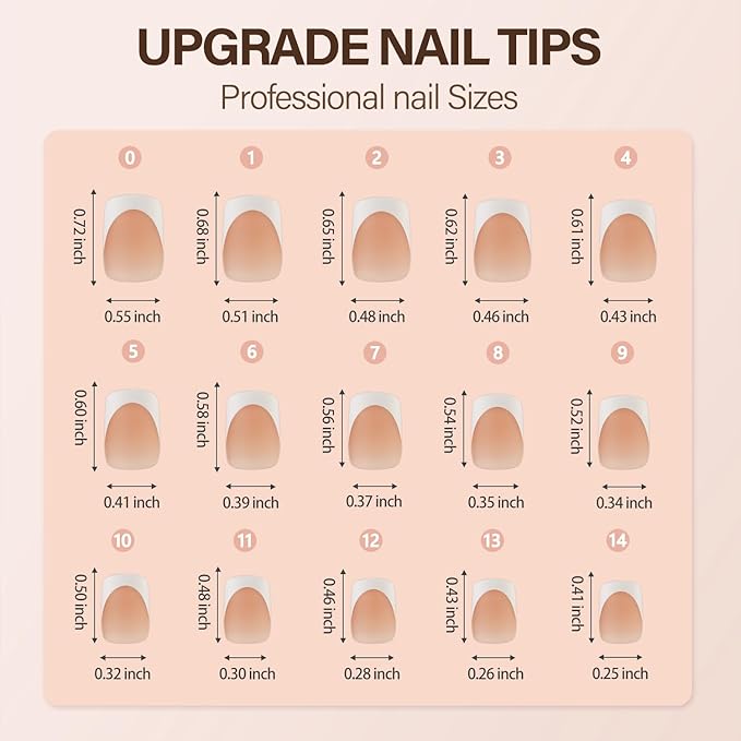 Vansiho French Gel Nails - 150Pcs Short Square Tips, Brown, Soft Gel, Press On, DIY Nail Art Kit 15 Sizes