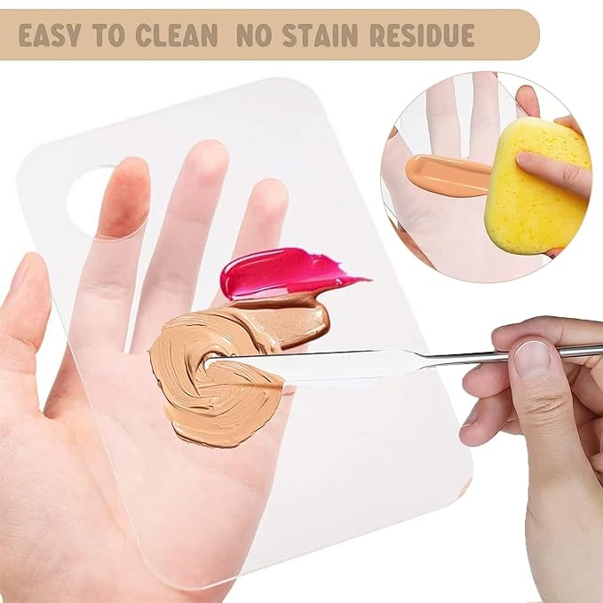 Makeup Spatula and Makeup Palette, Stainless Steel Foundation Palette & Tiny Cosmetic Spatula Tool for Nail, Art, Eye Shadow, Eyelash, Face Makeup (Acrylic)