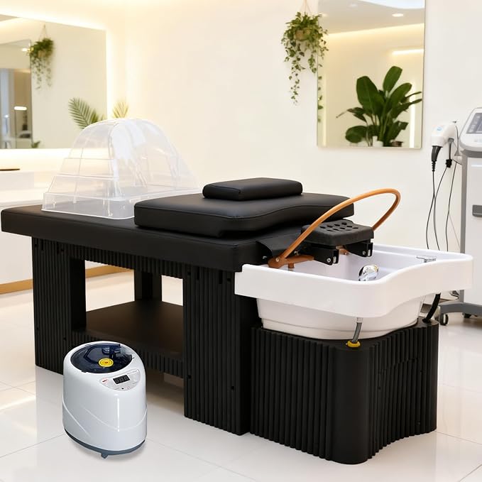 Professional Head Spa Equipment, Japanese Head Spa Bed, Shampoo Massage Bed, Massage Table with Water Circulation System, for Spa Beauty Salon Barber (C)