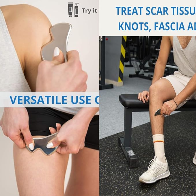 4 in 1 Stainless Steel Muscle Scraper Tool Set, IASTM Physical Therapy Massage Tools, Gua Sha Massage Scraping Tool with Storage Case