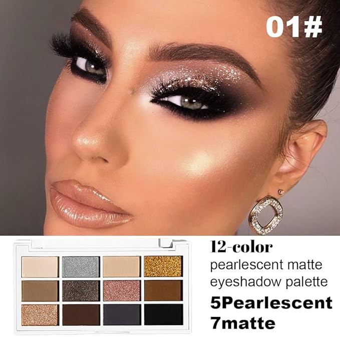 12 Colors Matte Shimmer Pressed Eye Shadow Palette - Beige Light Nude Brown Cocoa Taupe Black Smoky, Silver Bronze Gold Rose Champagne, Vegan Cruelty-Free, for Women Pro Makeup Looks