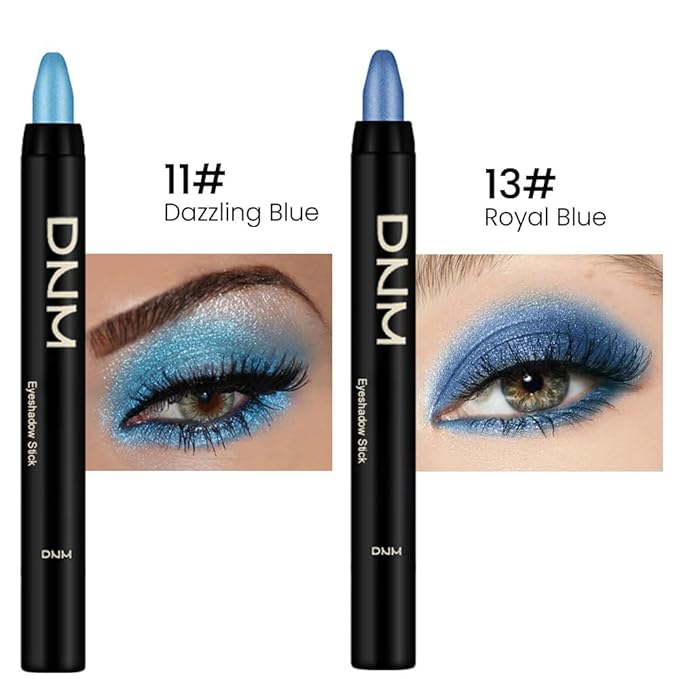 evpct 2Pcs Cream Eyeshadow Sticks Set for Eyes Dazzling Blue & Royal Blue Shimmer Eye Crayon Shadow Brightener Stick Pencil Pen Bulk sombras en crema para ojos 11+13