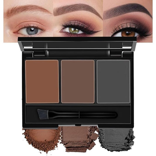 Brow Powder Kit with Mirror – Long-Lasting 3-Color Brow Filler for Full, Defined Natural Brows, Contour Palette with Double-Ended Brush, sombra para cejas (03)