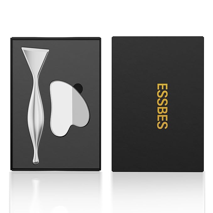 Stainless Steel Gua Sha Board & Acupressure Pen Facial Tools, Lymphatic Drainage Massager for Face, Chin & Jawline Sculpting, Skin Care Gift for Mom Women