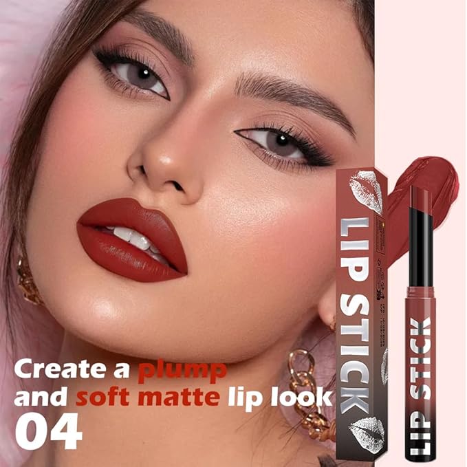 Matte Lipstick Crayon for Women, Rose Wood Lip Stick Pencil 24 Hour Long Lasting Waterproof, Non-Drying Hydrating Formula Lip Gloss Makeup, Vegan & Cruelty-Free, 04