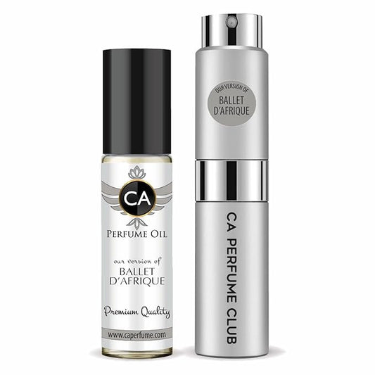 CA Perfume Duo Impression of Ballet D'afrique For Women And Men Perfume Layering Set Long Lasting Travel Size EDP + Body Oil Roll-On Bottle 0.27 Fl Oz+0.33 Fl Oz