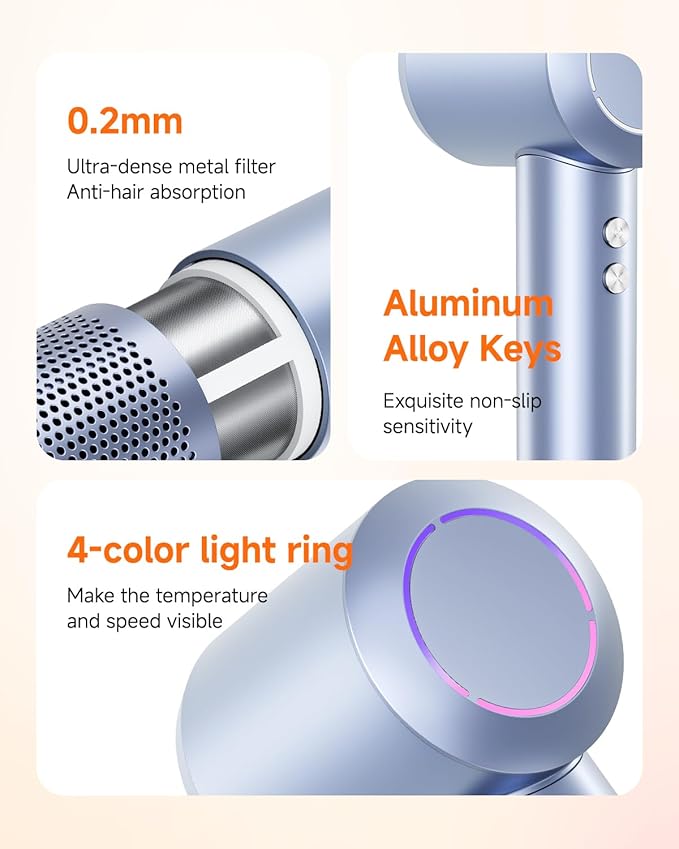 Hair Dryer with Comb & Diffuser Attachment for Curly Hair, PLUZZ 200M Negative Ionic Blow Dryer Brush, High-Speed Brushless Motor Hairdryer Fast, Portable Travel Hair Dryers Quiet, Women/Men/Kids