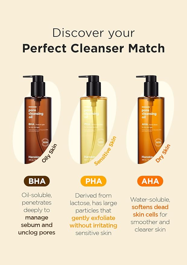 Hanskin BHA Pore Cleansing Oil and PHA Cleansing Balm, Sample Trial Size, Travel Size Mini Makeup Remover Set, Gentle Blackhead Cleanser for Combination and Oily Skin [30 ml/Pack of 2] + [8g/PHA Balm]