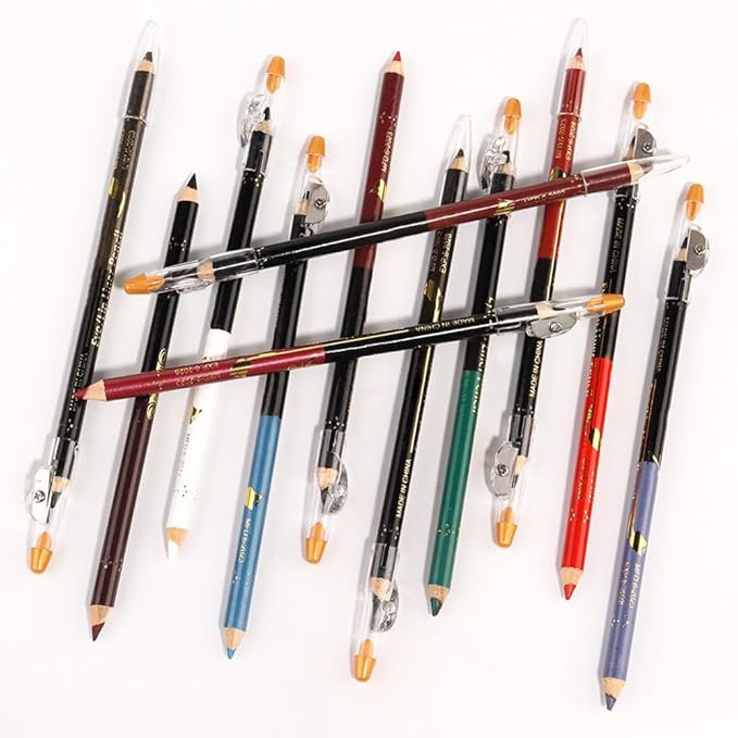12 Pcs Double Head Rich Vibrant Colors Lip Liner Pencils Eye Liner Sticks Set with Sharpener for Daily Makeup,Easy to Apply & Remove,Waterproof (A)