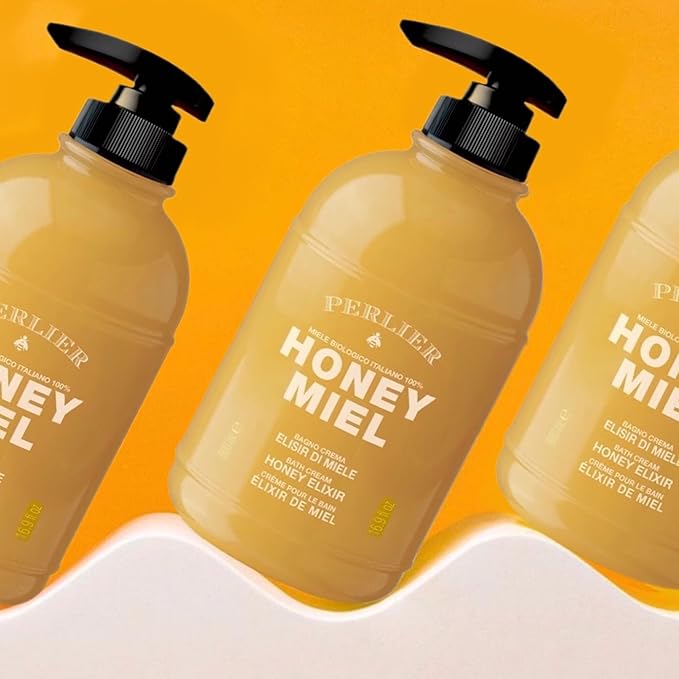 Perlier Sweet Honey Miel Shower & Bath Cream - Nourishing & Soothing Luxury Bath Cream Made with 100% Organic Italian Honey for Deep Moisturization and Hydration (16.9 Fluid Oz.)