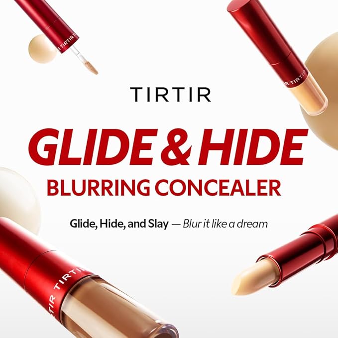 TIRTIR Glide&Hide Blurring Concealer - Creamy texture, Conceals dark circles and wrinkles, Dual formula (liquid tip & balm stick), Long-lasting wear, Korean Makeup, #4.7C, 0.28 Oz