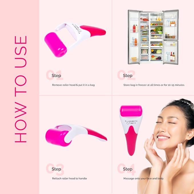 Elizabeth Mott Ice Roller for Face & Eyes Cooling Facial Massager to Reduce Puffiness Under-Eye Bags & Swelling Tighten Pores Boost Circulation Soothe Irritation, Numb Pain for Women and Men