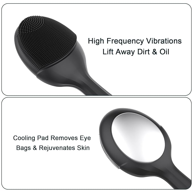 Perry Ellis 4-Speed Facial Cleansing Brush for Men, Silicone Face Scrubber with Dedicated Cooling Plate and Ergonomic Handle, IPX6-Waterproof Face Washer, 5-Hour Battery Life, USB Rechargeable