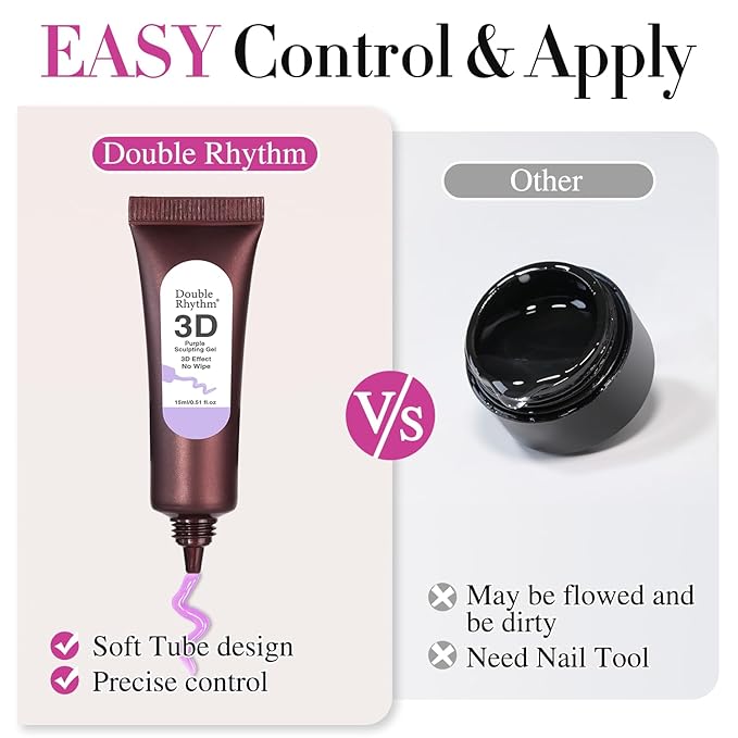 Double Rhythm 0.5 Oz 3D Nail Gel Nail Art Sculpting Polish No Wipe for Nail Designs DIY Nail Art for Drawing, Molding and Decoration (3D Sculpting Gel Purple)