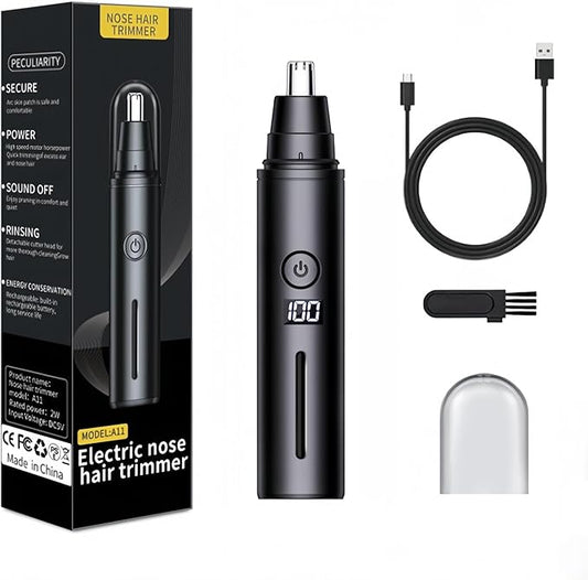Ear and Nose Hair Trimmer for Men Women with Detachable Head, Professional Painless USB Rechargeable Nose Hair Trimmer, Powerful Motor and Washable Blades, Lightweight Black (Black Single-Piece)
