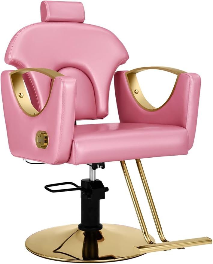 Pink Reclining Barber Chair Salon Chair 360 Degree Swivel Hair Chair Hydraulic Pump Cutting Tattoo Chair