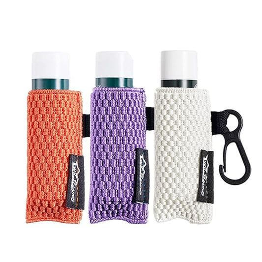 WKieason Lip Balm Sleeves Holder Keychain 3pcs Clip on Chapstick Keychain Holder Pouch Tight-Knit Elastic Lipstick Key Chain Holder (Orange/Purple/Beige)