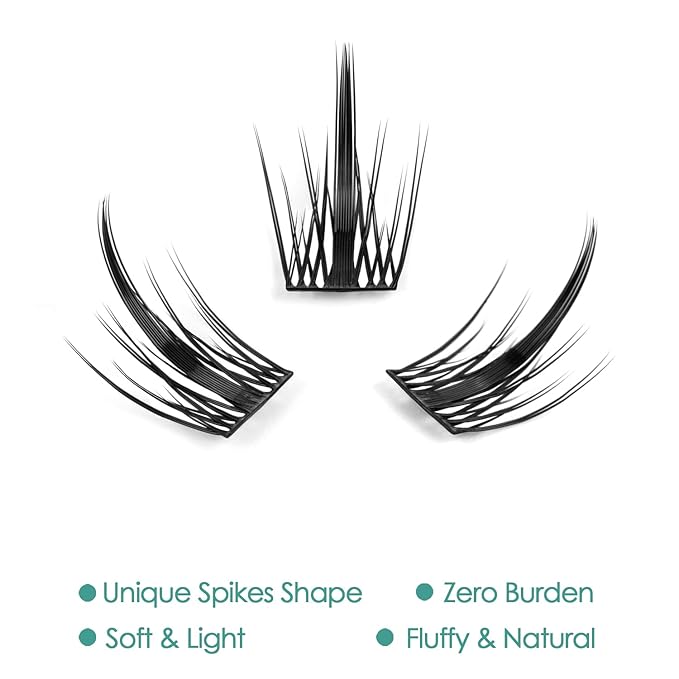 DIY Eyelash Extension, 3D Effect Glue Bonded Band Individual Lash 48 Clusters Volume Lashes Set, Home Eyelash Extension, C curl Lashes Pack 16MM-Spikes-48 Clusters