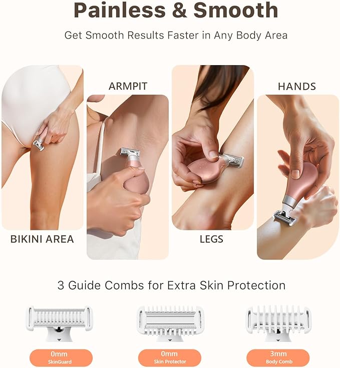 Mini Bikini Trimmer for Women - Intimate Pubic Hair Removal, Electric Body Groomer, Small Portable Wet/Dry Shaver, Magnetic Blade, USB-C Rechargeable with Travel Case, Easy to Clean (Gold)